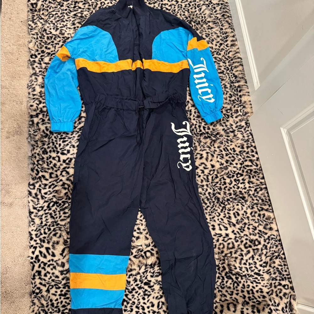 Juicy Couture Navy and Orange Colorblock Nylon Tracksuit